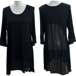 Cha Cha Vente Black Sheer Tunic Top Sz M Lagenlook Whimsigoth Oversized Flowy